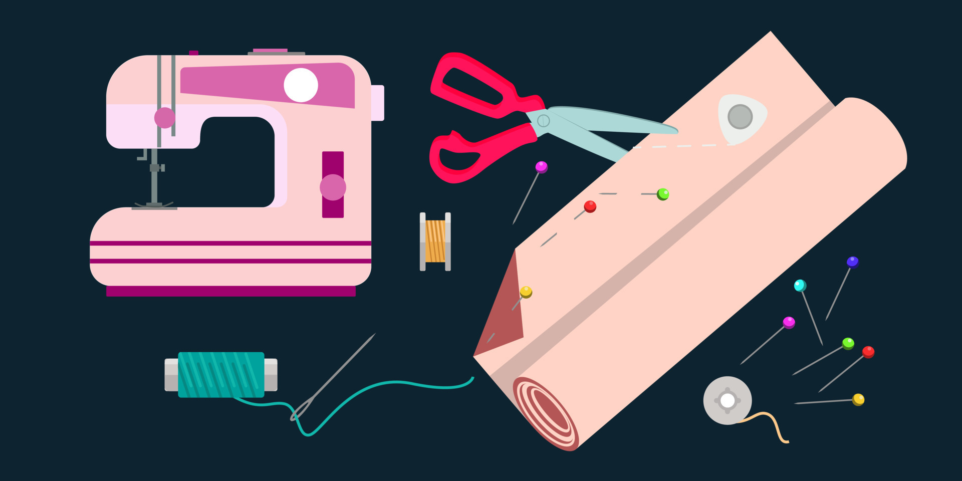 Sewing kit. Everything for sewing, elements for a set. Threads, needles