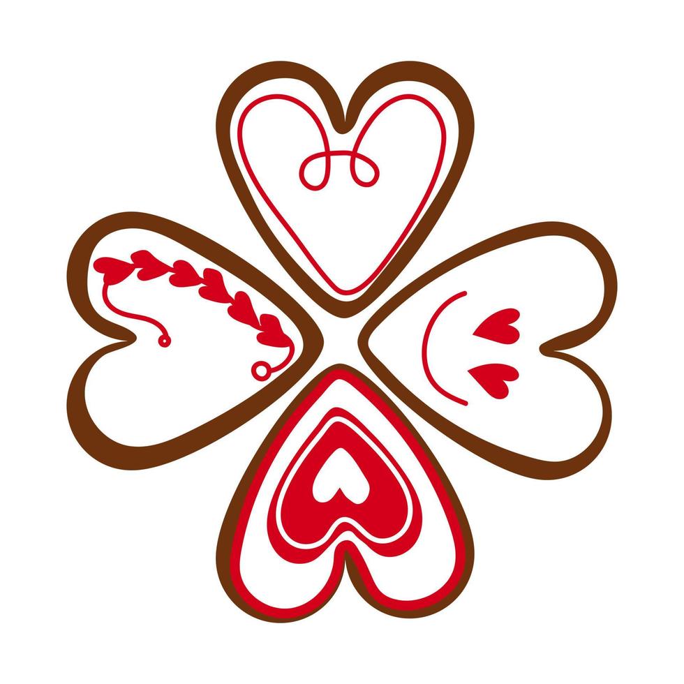 A set of hearts of different colors in the form of cookies with icing. Ginger cookies in the shape of hearts with a different kind of glaze. Background for printing holiday packaging, candy store vector