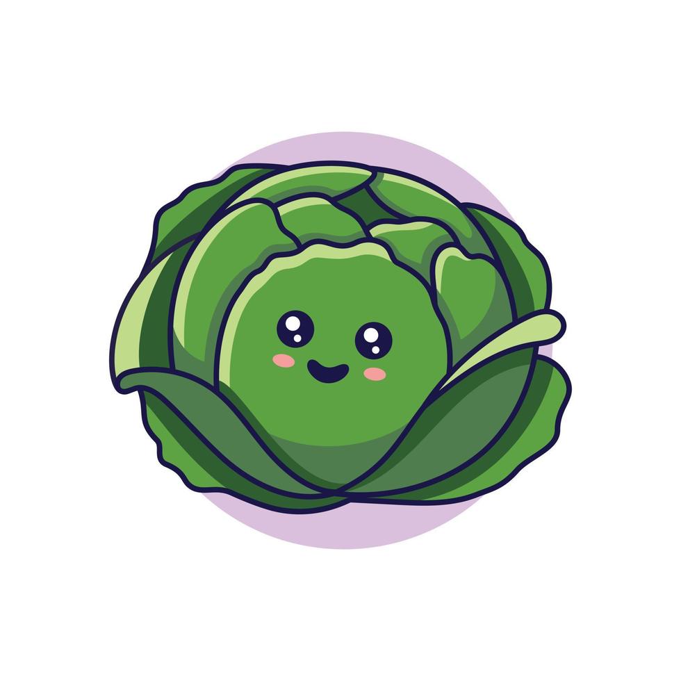 Cute Kawaii Cabbage cartoon icon illustration. Food vegitable flat icon concept isolated on white background. Cabbage character, mascot in Doodle style. Print for kids clothing. vector