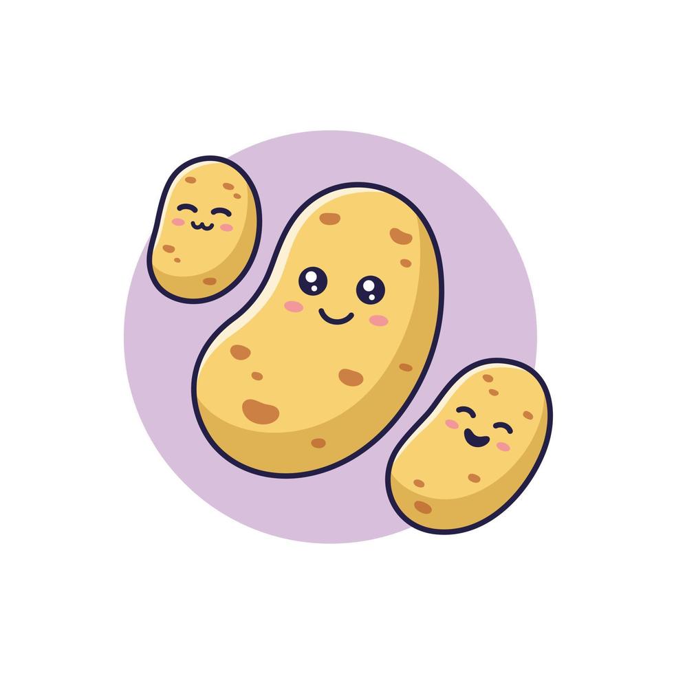 Cute Kawaii Potato cartoon icon illustration. Food vegitable flat icon concept isolated on white background. Potato character, mascot in Doodle style. vector