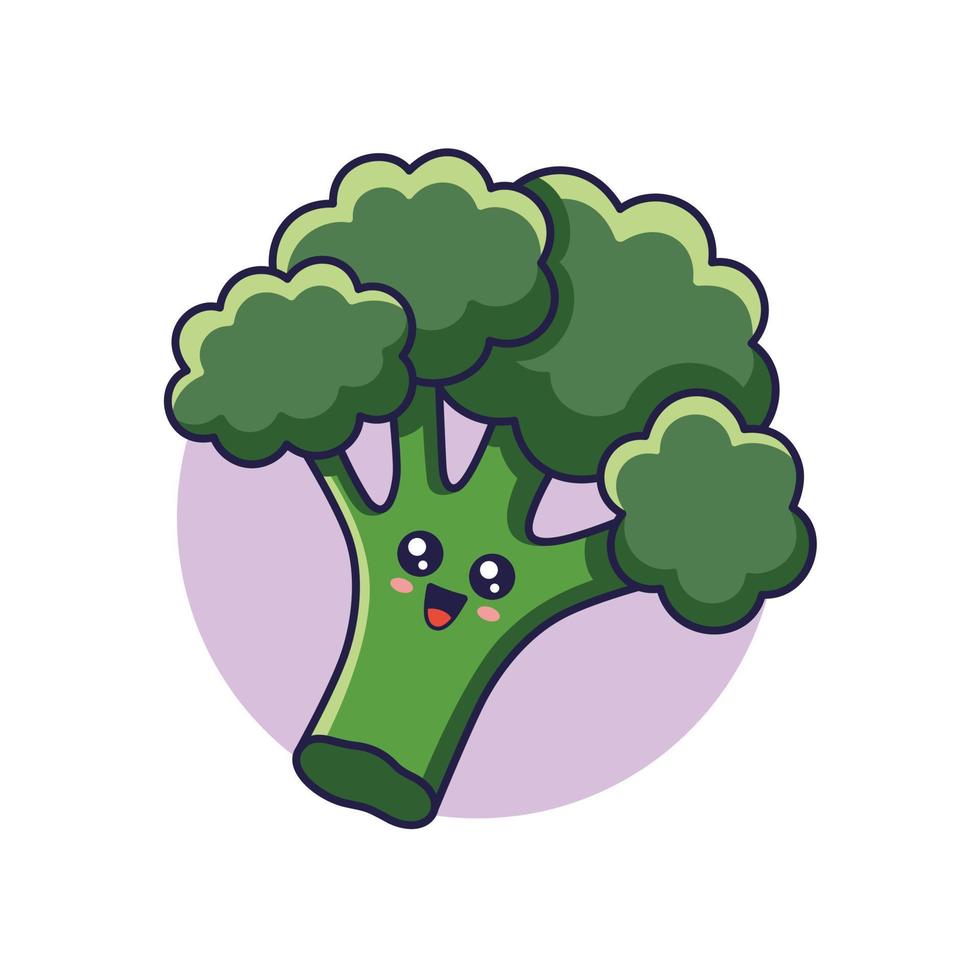 lindo kawaii brócoli dibujos animados icono ilustración. concepto de icono plano vegetal de alimentos aislado sobre fondo blanco. personaje de brócoli, mascota en estilo garabato. estampado para ropa de niños. vector