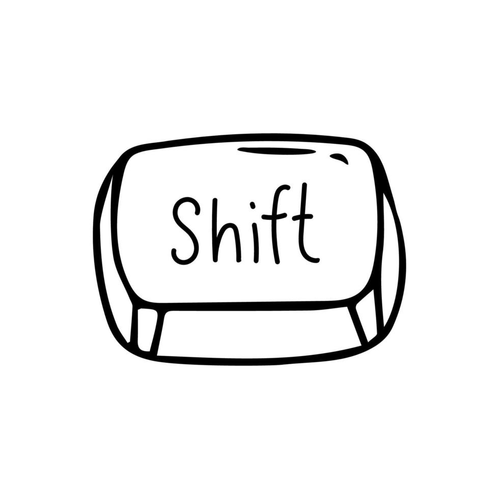 Shift key, button vector image. black white hand drawing