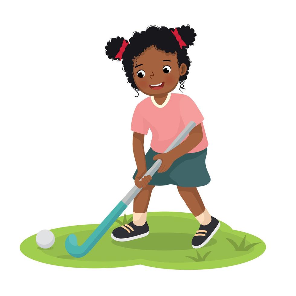 cute little African girl playing hockey vector