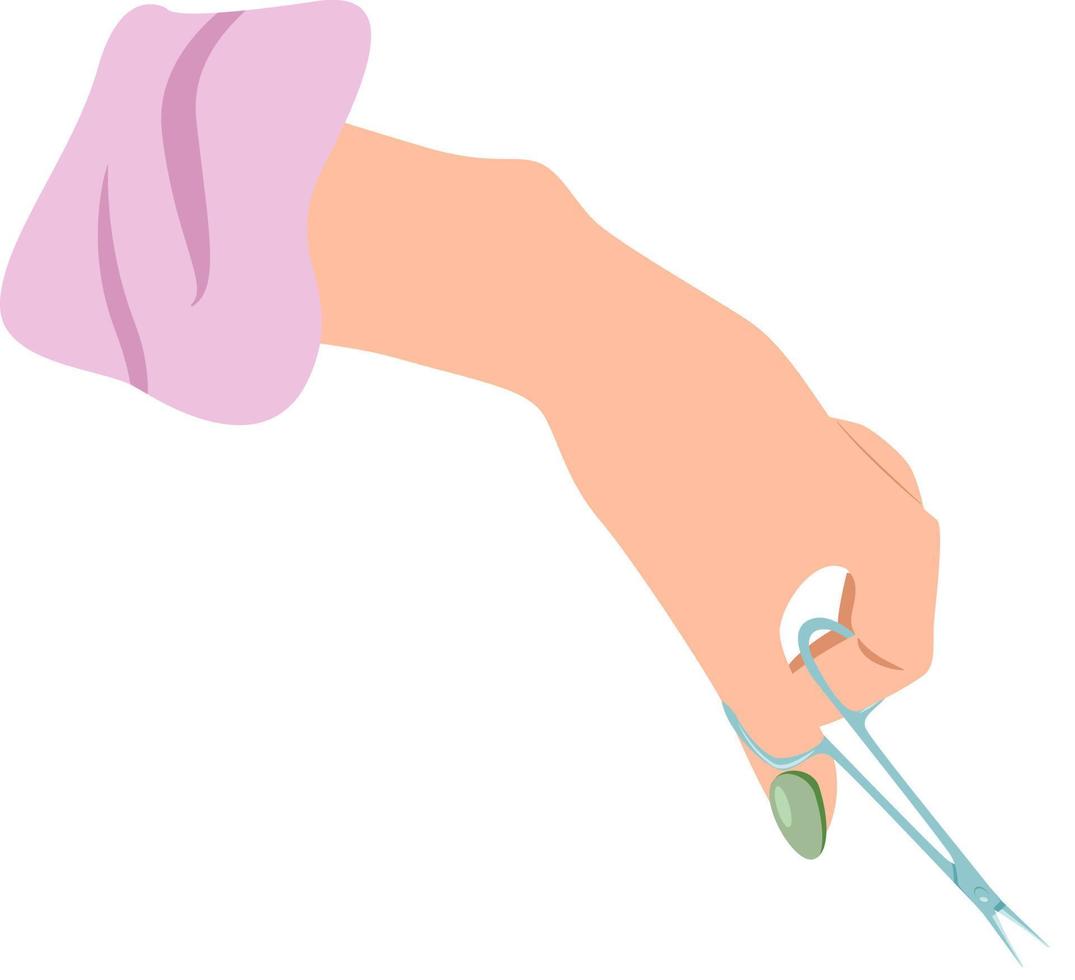 Beautiful female hand holding manicure scissors isolated on white background vector