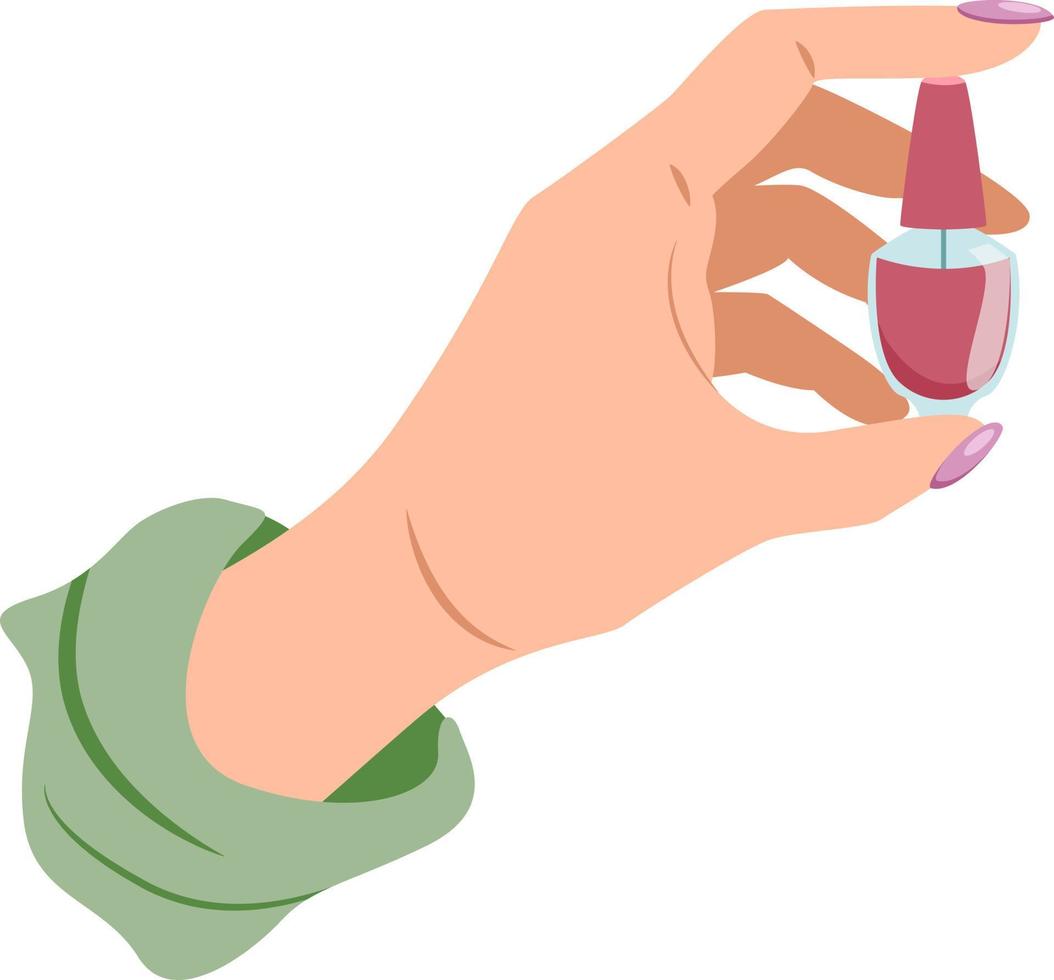 hermosa mano femenina sosteniendo una botella de esmalte de uñas roja cerrada aislada en fondo blanco vector