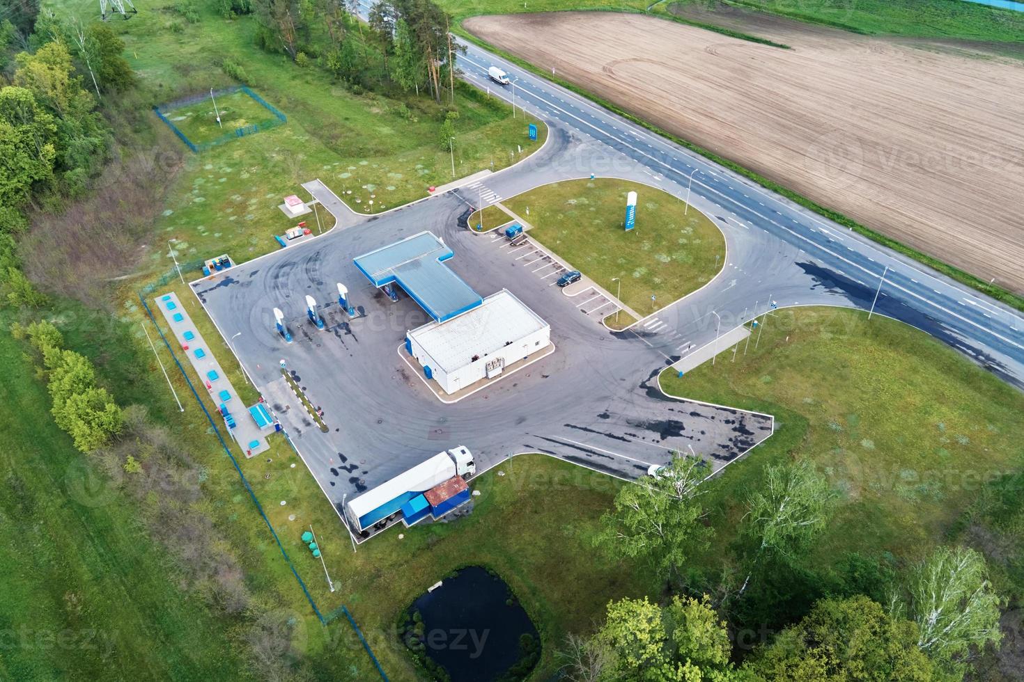 Aerial view of gas station photo