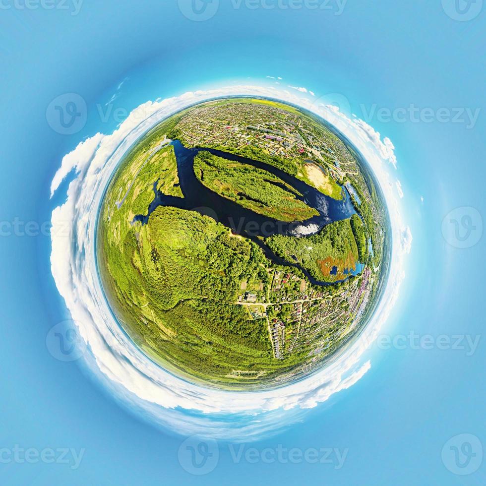 Spherical panorama of nature landscape. Little planet panorana photo