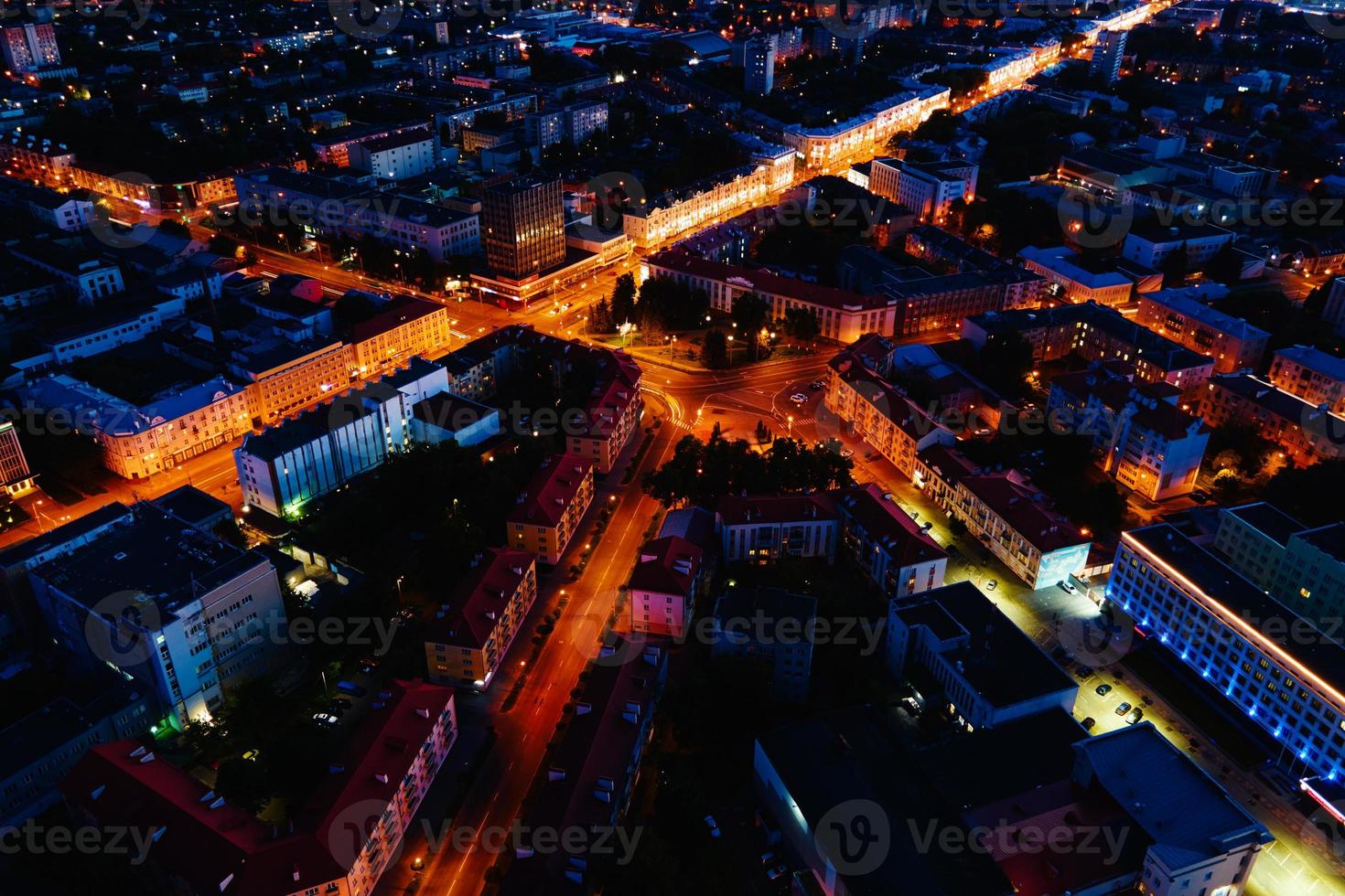 Aerial view of city residential district at night photo