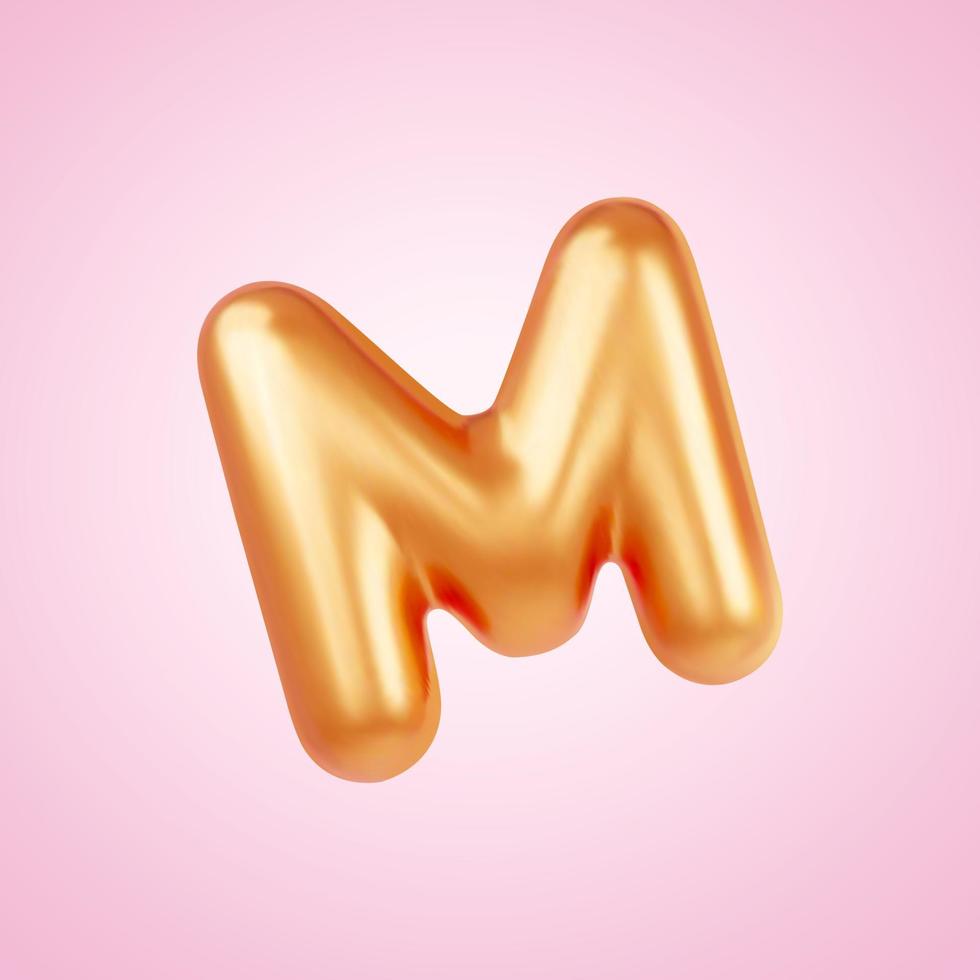 3D Illustration of a gold color balloon in the shape of uppercase M vector