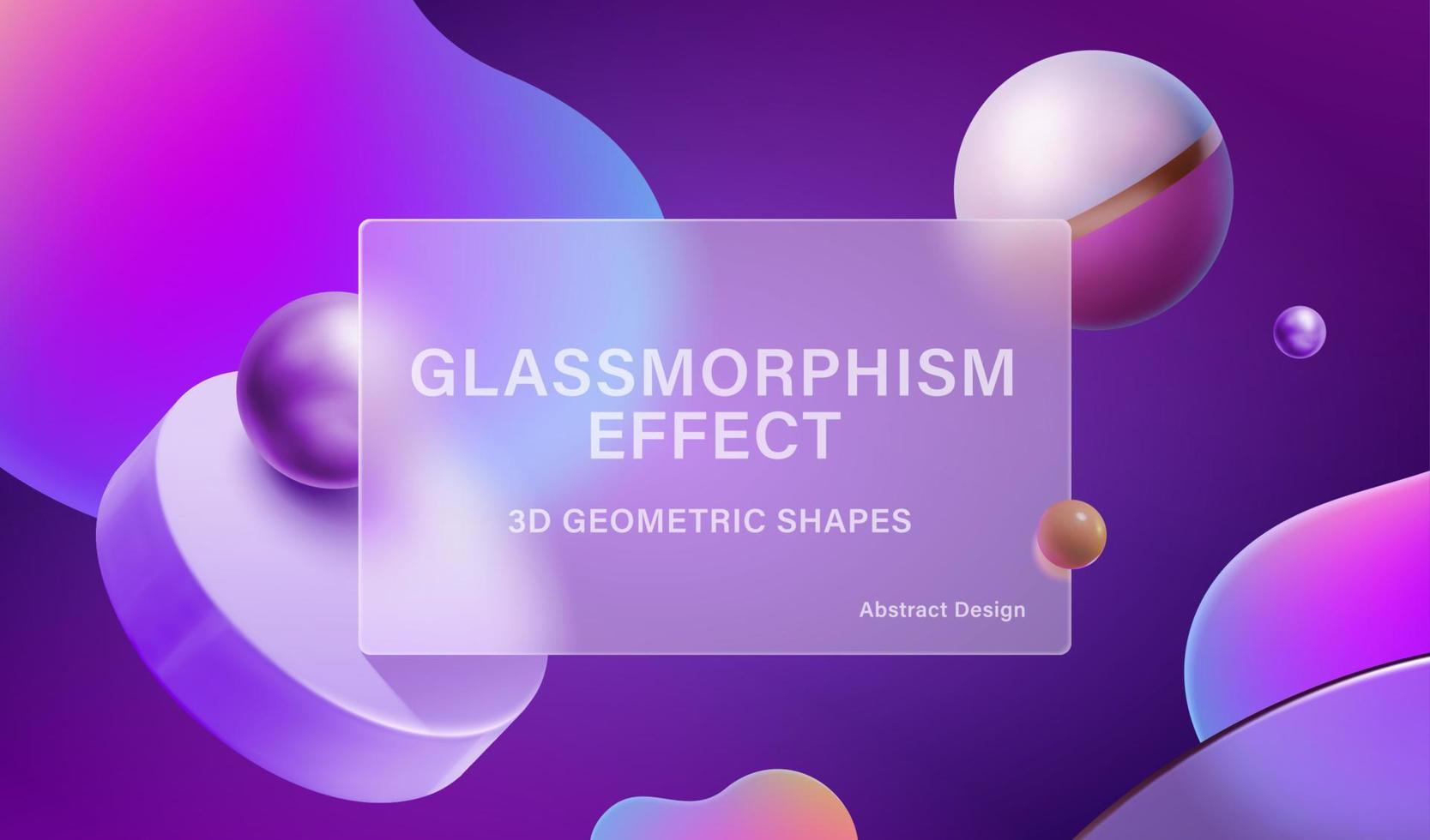 fondo morado de formas geométricas 3d con placa rectangular de morfismo de vidrio en el centro vector
