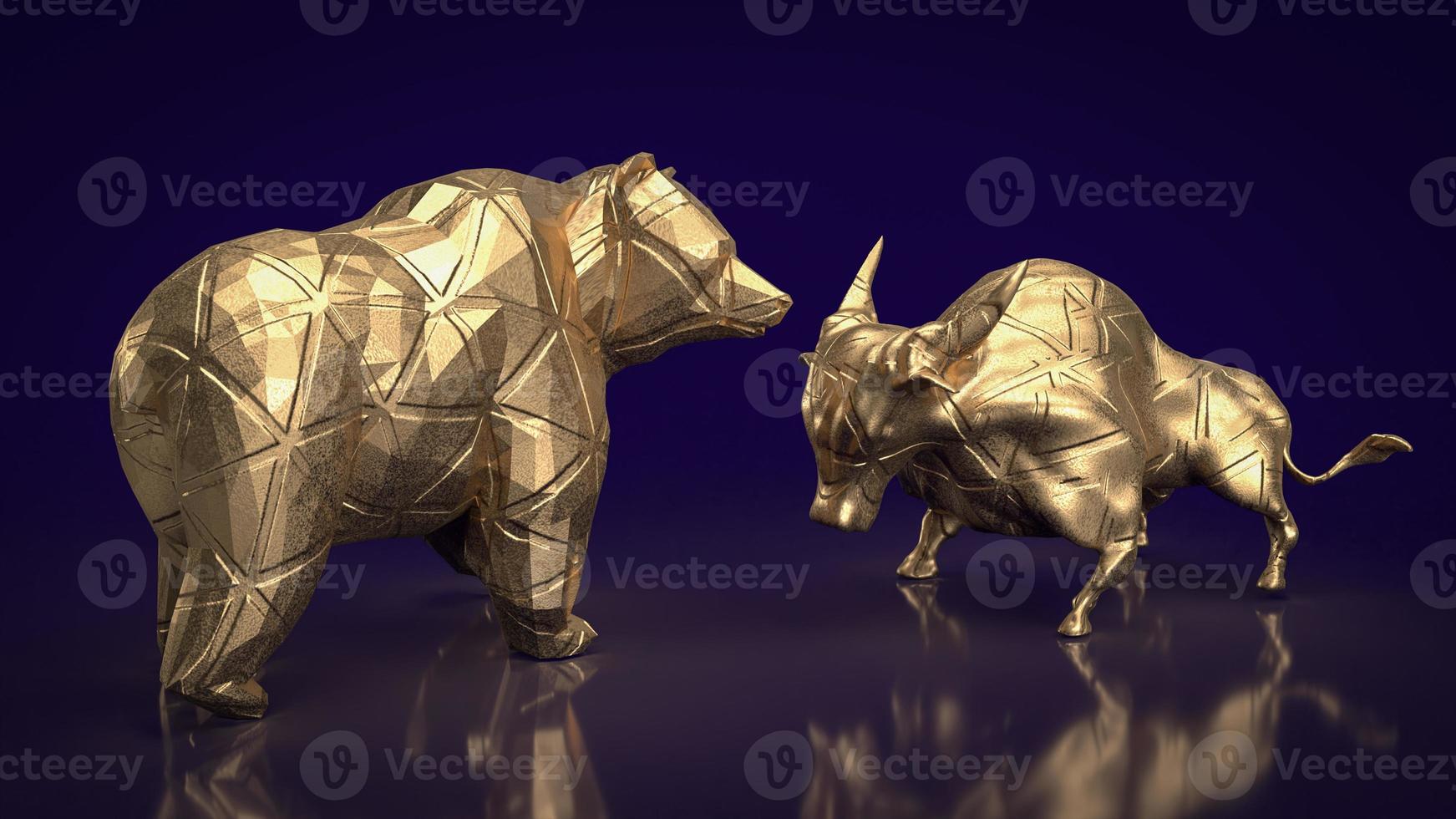 el toro y el oso de oro para la representación 3d del concepto de negocio foto