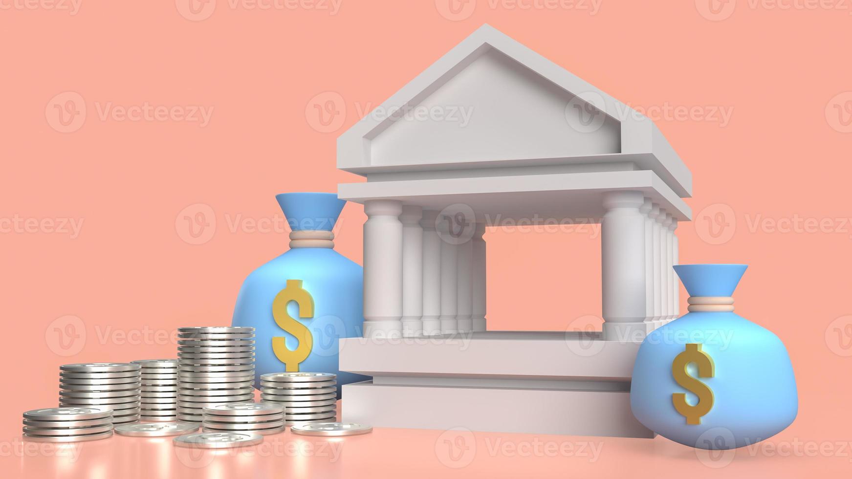 money bag and bank building  for business concept 3d rendering photo