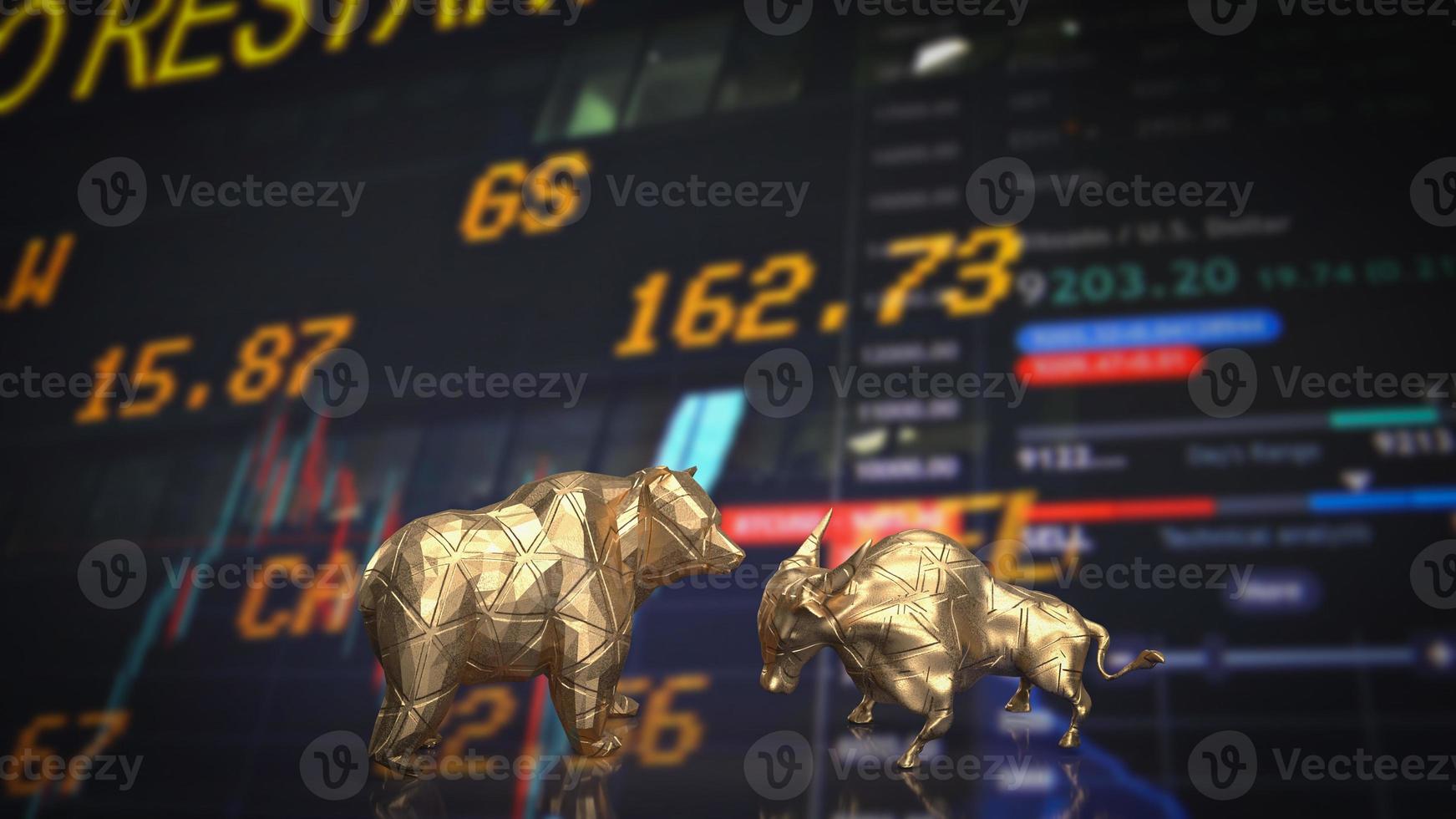 The bull and bear gold for business concept 3d rendering photo