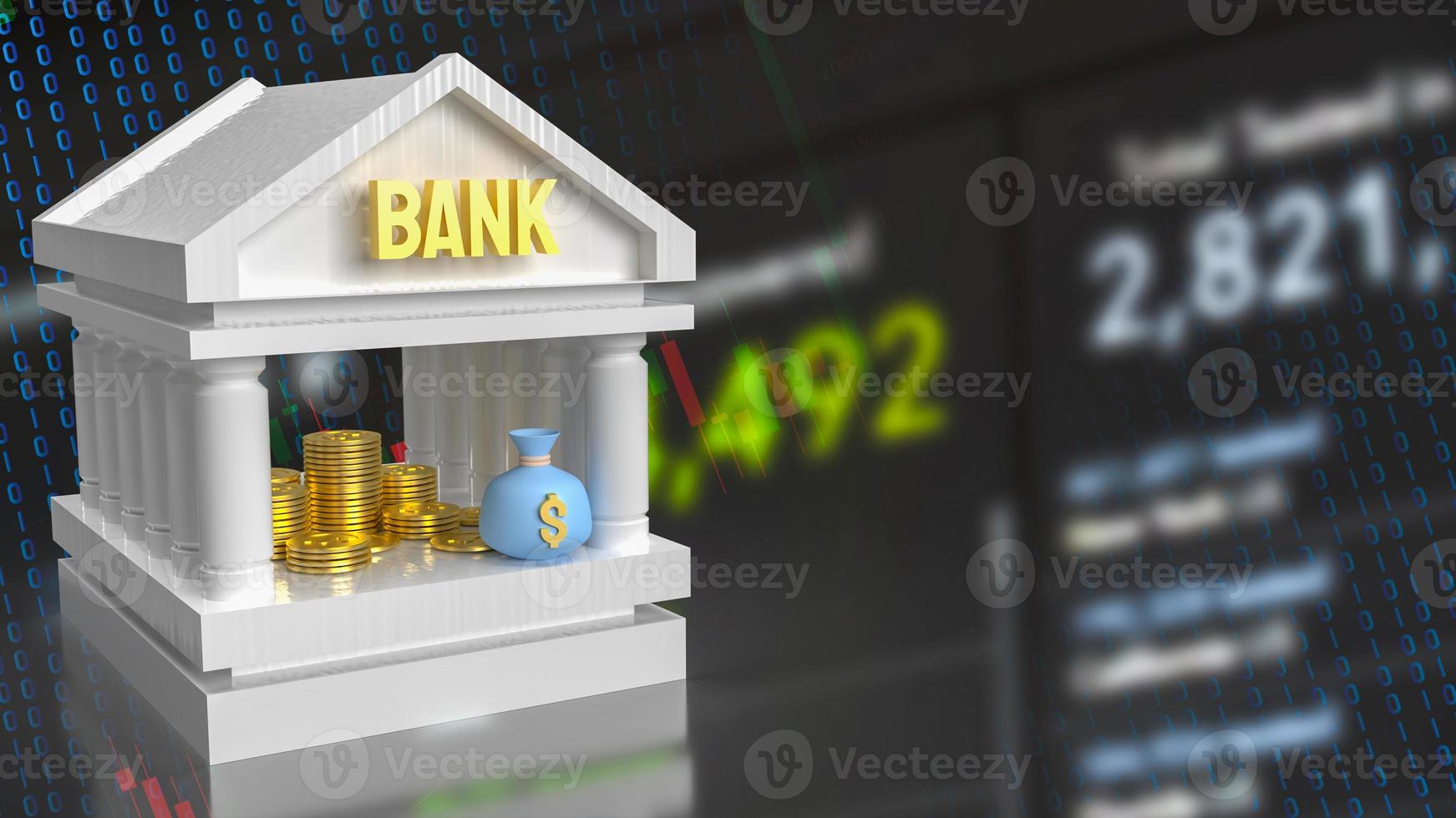 The bank building icon on chart background for business or saving concept 3d rendering photo