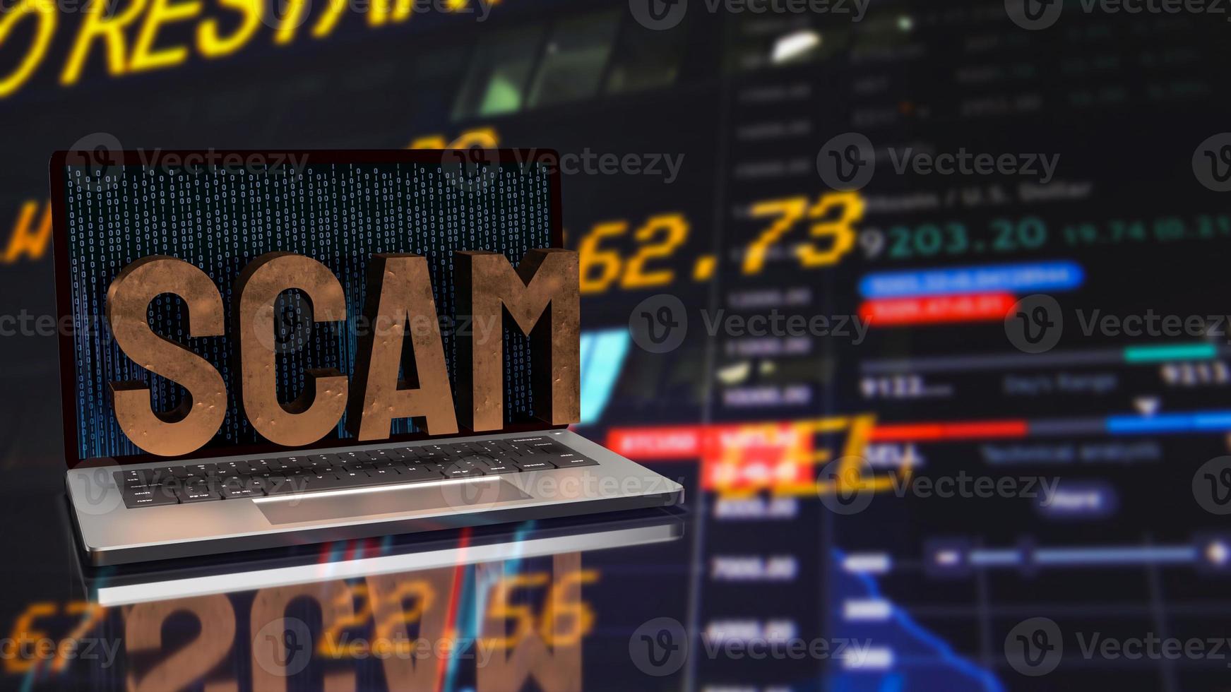 dirty metal scam text on Notebook background  3d rendering photo