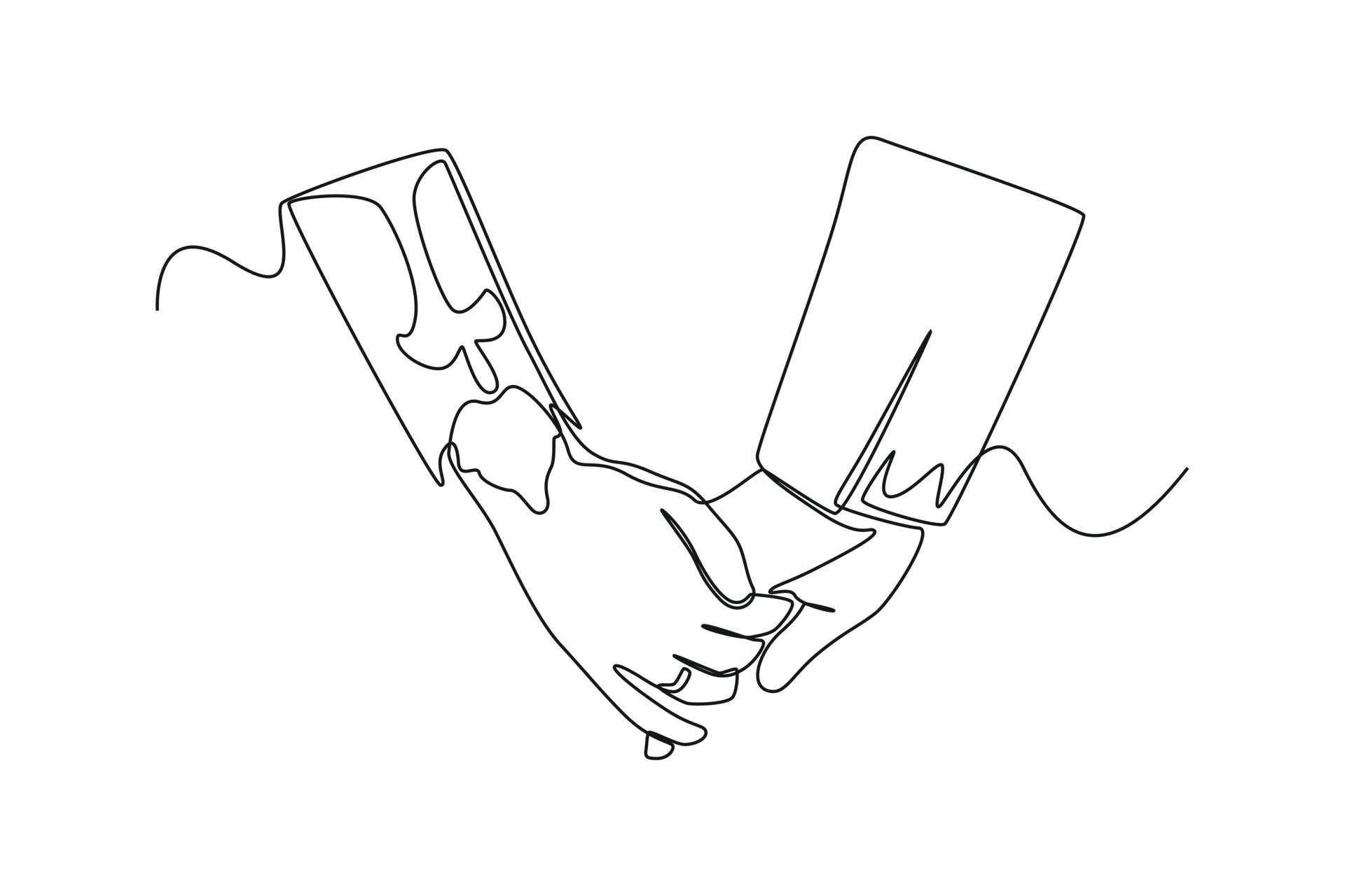 Continuous one line drawing The couple holding hands at the wedding