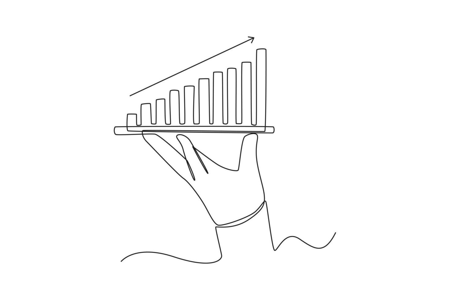 Single one line drawing chart on smartphone screen. Economics and Business Concept. Continuous line draw design graphic vector illustration.