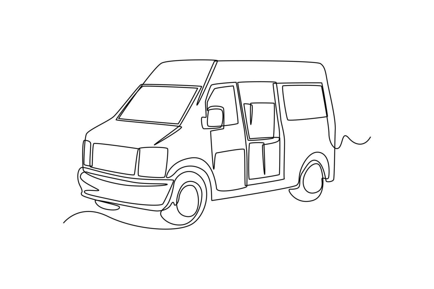Continuous one line drawing Delivery van going to port with cargo boxes. Cargo Concept. Single line draw design vector graphic illustration.