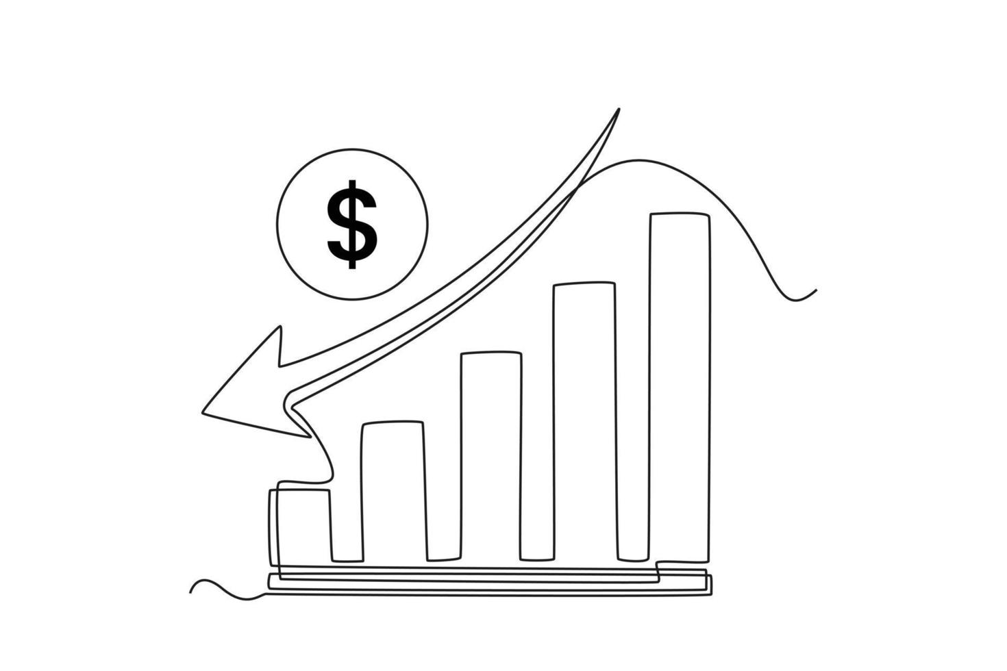 Single one line drawing growth finance diagram with arrow going down. Economics and Business Concept. Continuous line draw design graphic vector illustration.