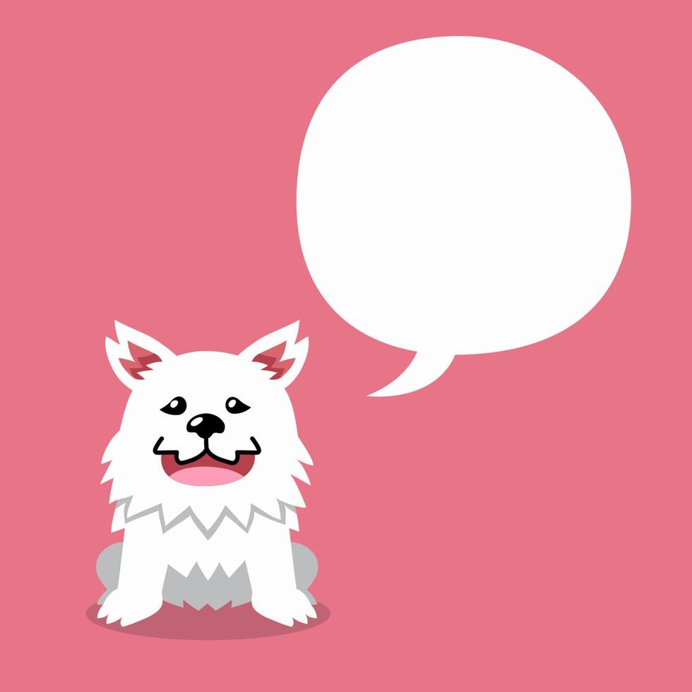 personaje de dibujos animados lindo perro blanco con burbuja de habla para el diseño. vector