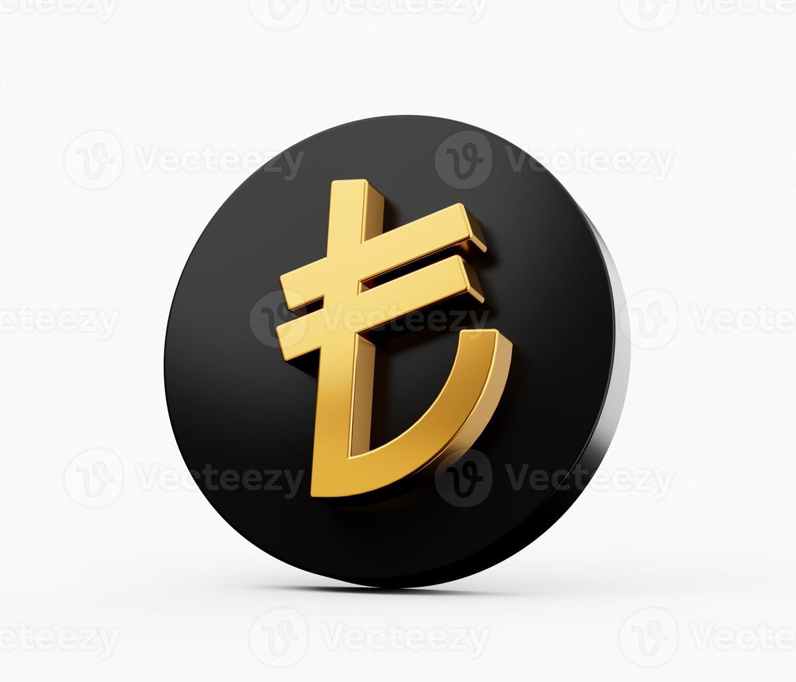 Gold Coin with Turkish Lira sign isolated on white background Turkey and Northern Cyprus. One 3D illustration. photo