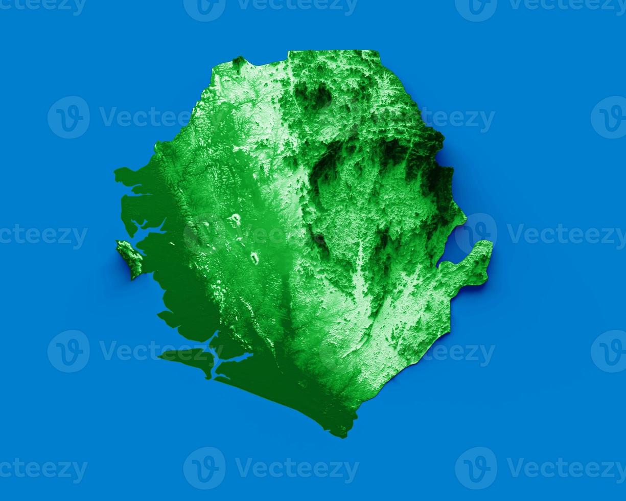 Sierra Leone map with the flag Colors Blue and Red Shaded relief map 3d illustration photo