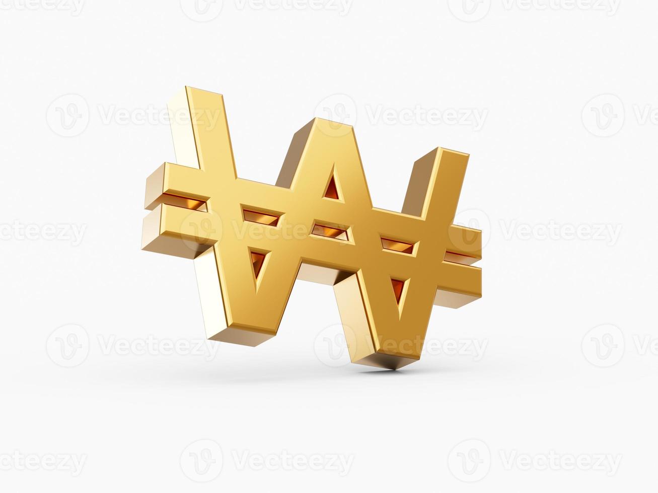 Golden won Currency Icon Isolated, 3D gold won symbol with white background, 3D illustration photo