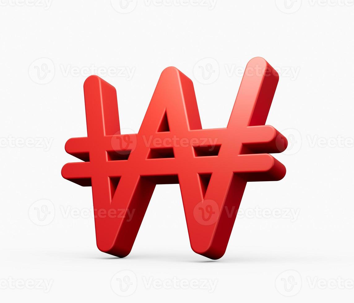 3D illustration red Won sign - South Korea money isolated on white background photo