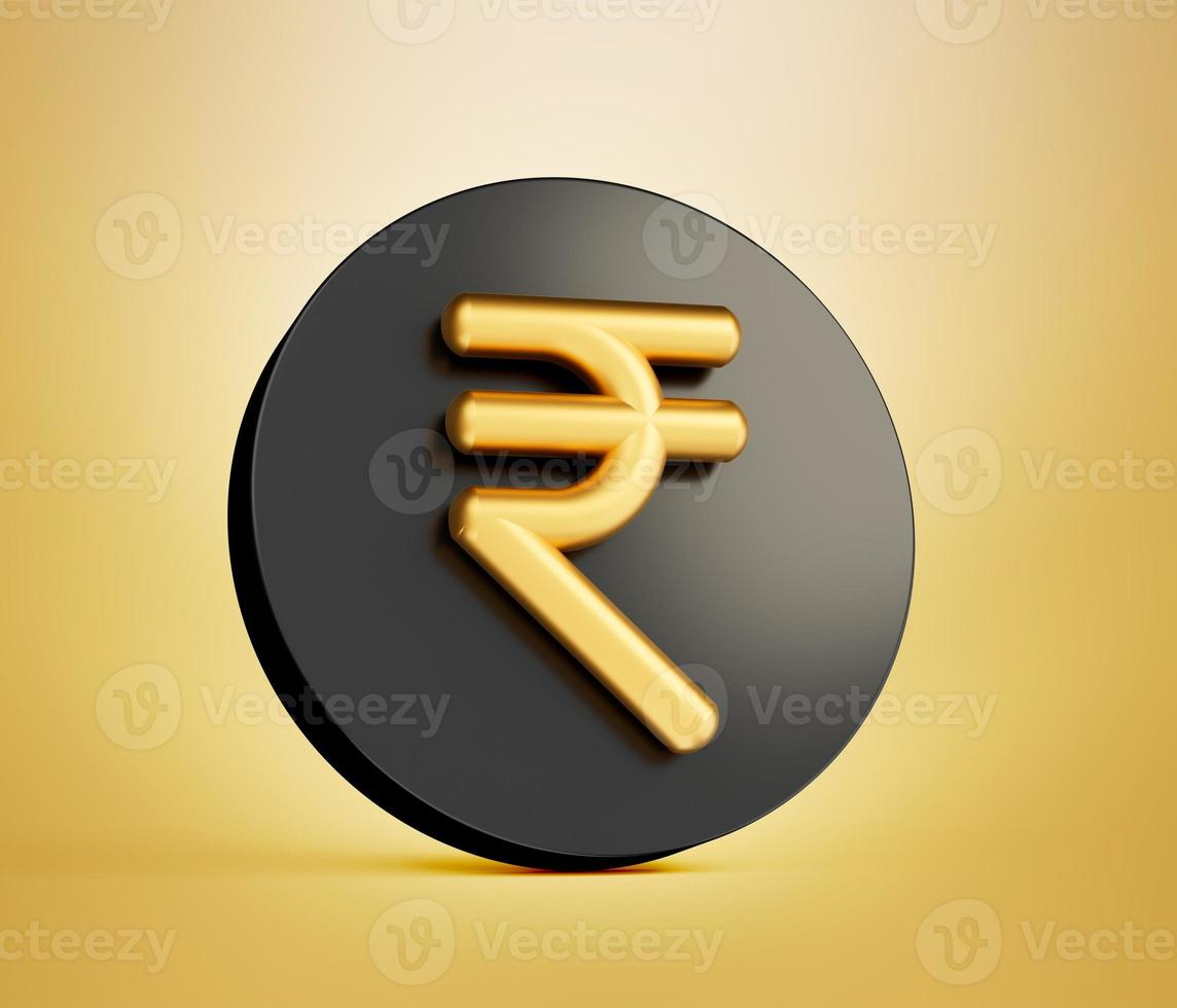Golden Indian Rupee Currency Icon Isolated. inr 3D rendering photo