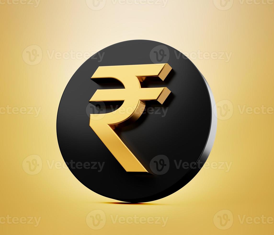 Golden Indian Rupee Currency Icon Isolated. inr 3D rendering photo