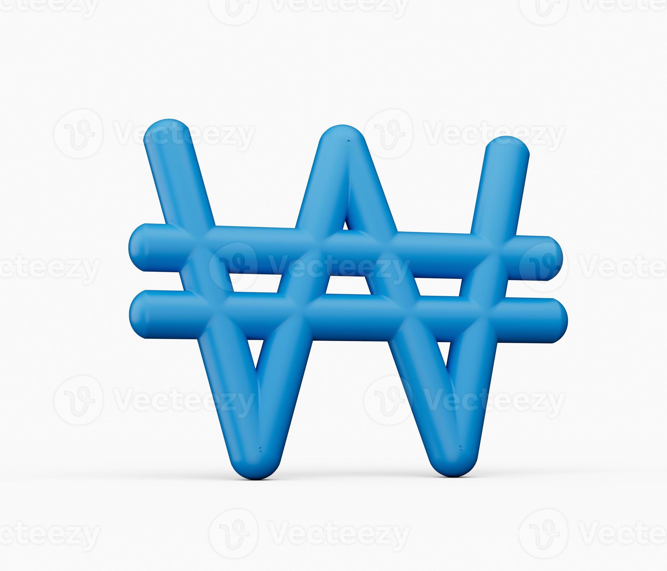 Blue South Korean won symbol, the official currency of South Korea. 3d