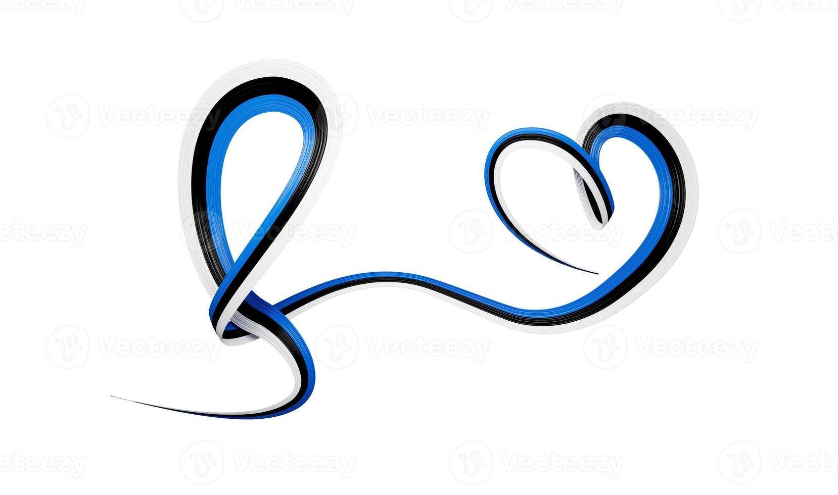 Estonia Flag Heart icon. Estonian Ribbon emblem. Country love symbol. Isolated 3d illustration photo