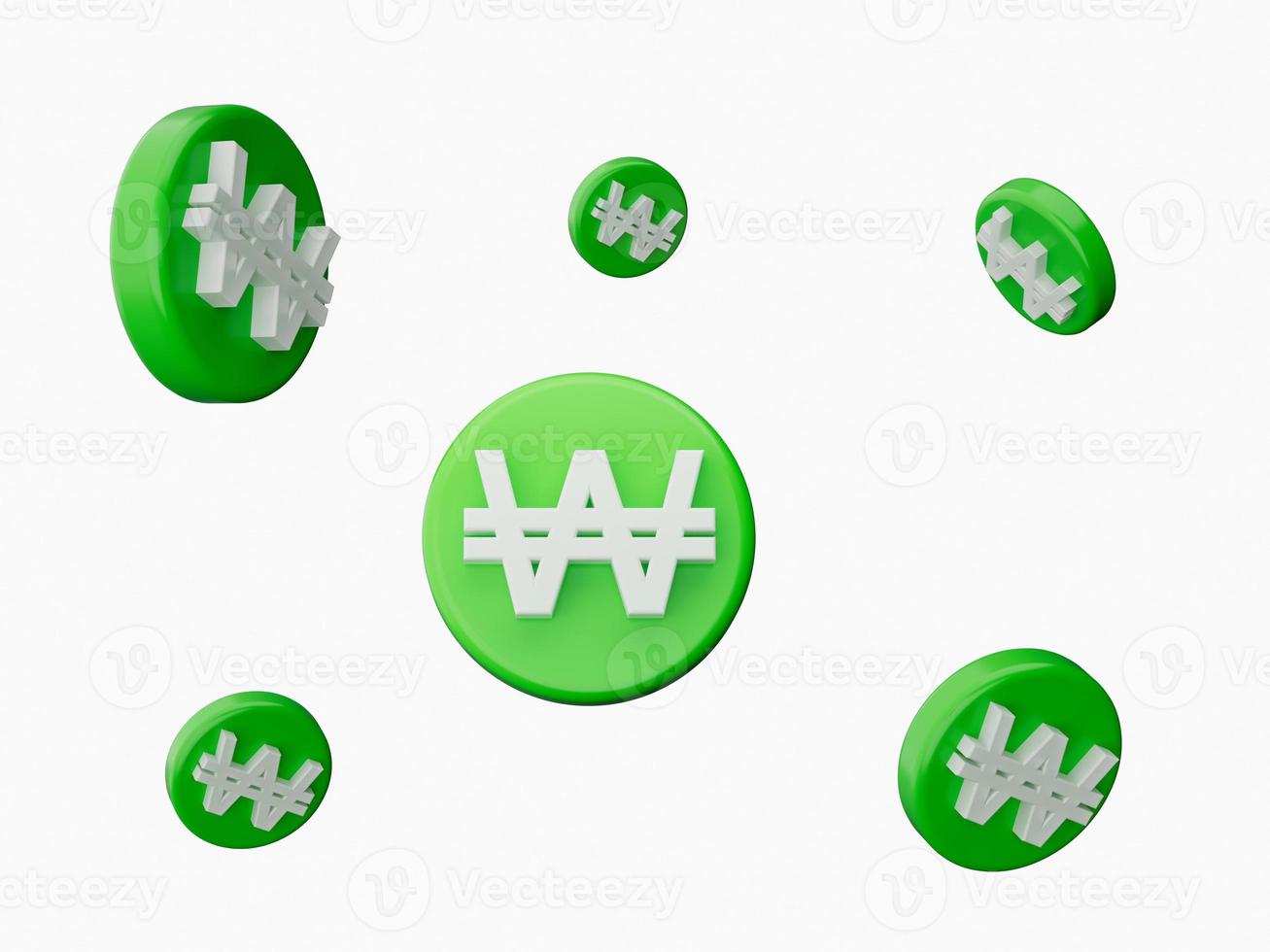 icono coreano verde y blanco cayendo, moneda ganó ilustración 3d foto