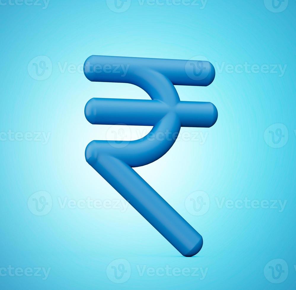 icono de moneda azul símbolos signo rupia india inr 3d ilustración fondo azul foto