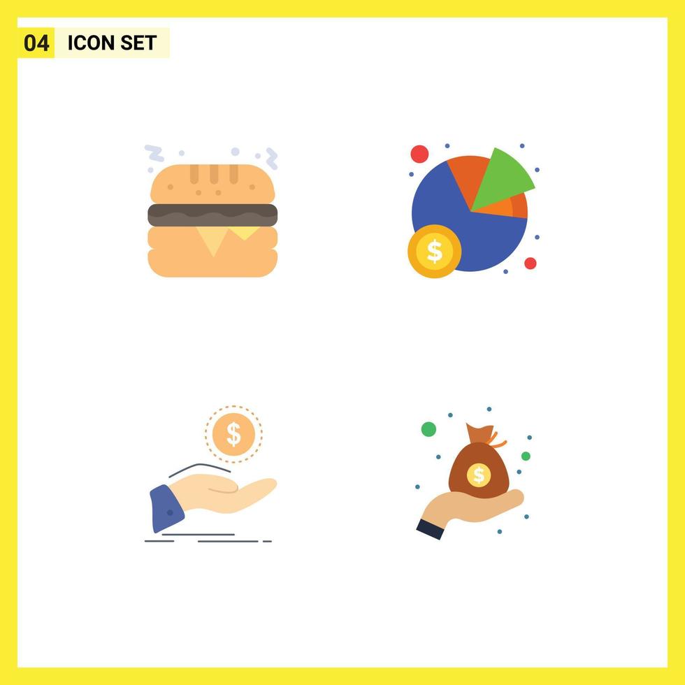 Flat Icon Pack of 4 Universal Symbols of fast food finance chart help cash Editable Vector Design Elements