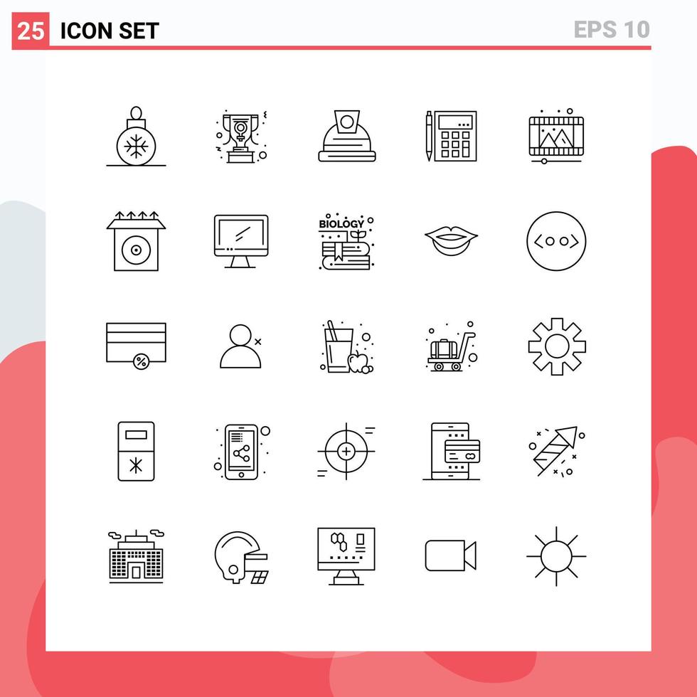 Stock Vector Icon Pack of 25 Line Signs and Symbols for math calculator architecture calculation account Editable Vector Design Elements