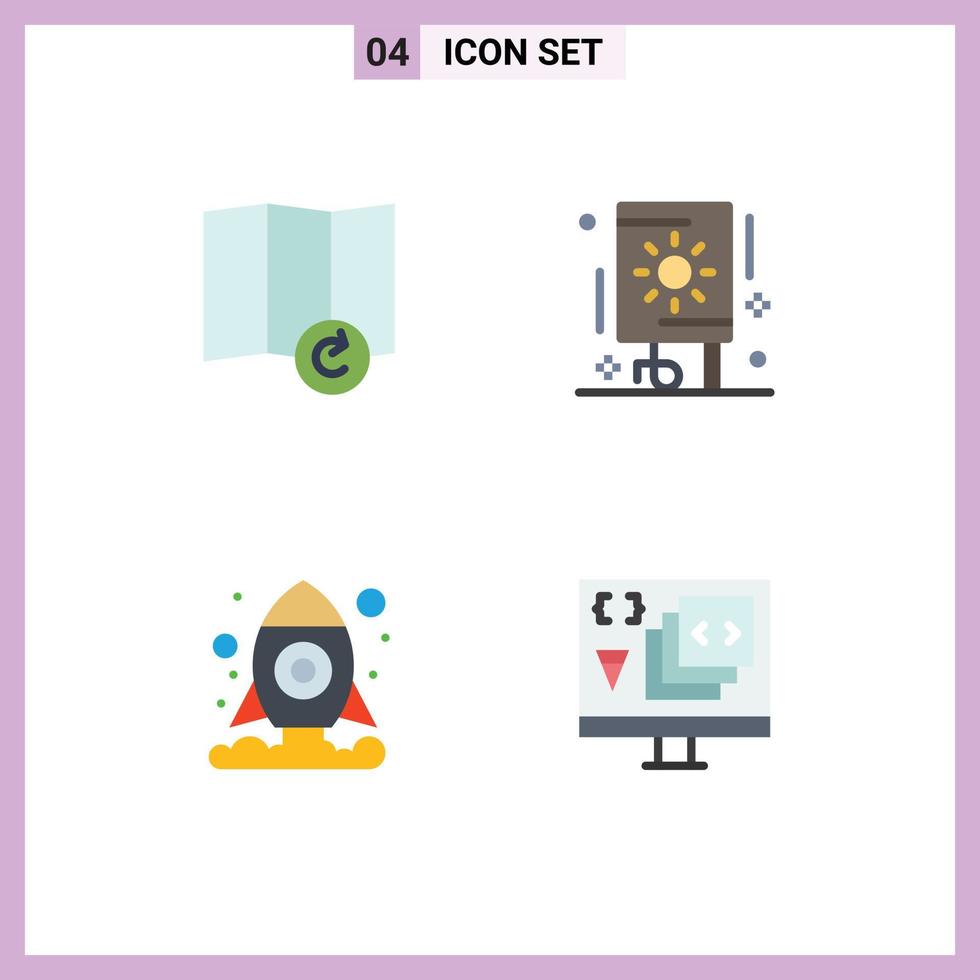 Set of 4 Vector Flat Icons on Grid for map app festival cosmos develop Editable Vector Design Elements