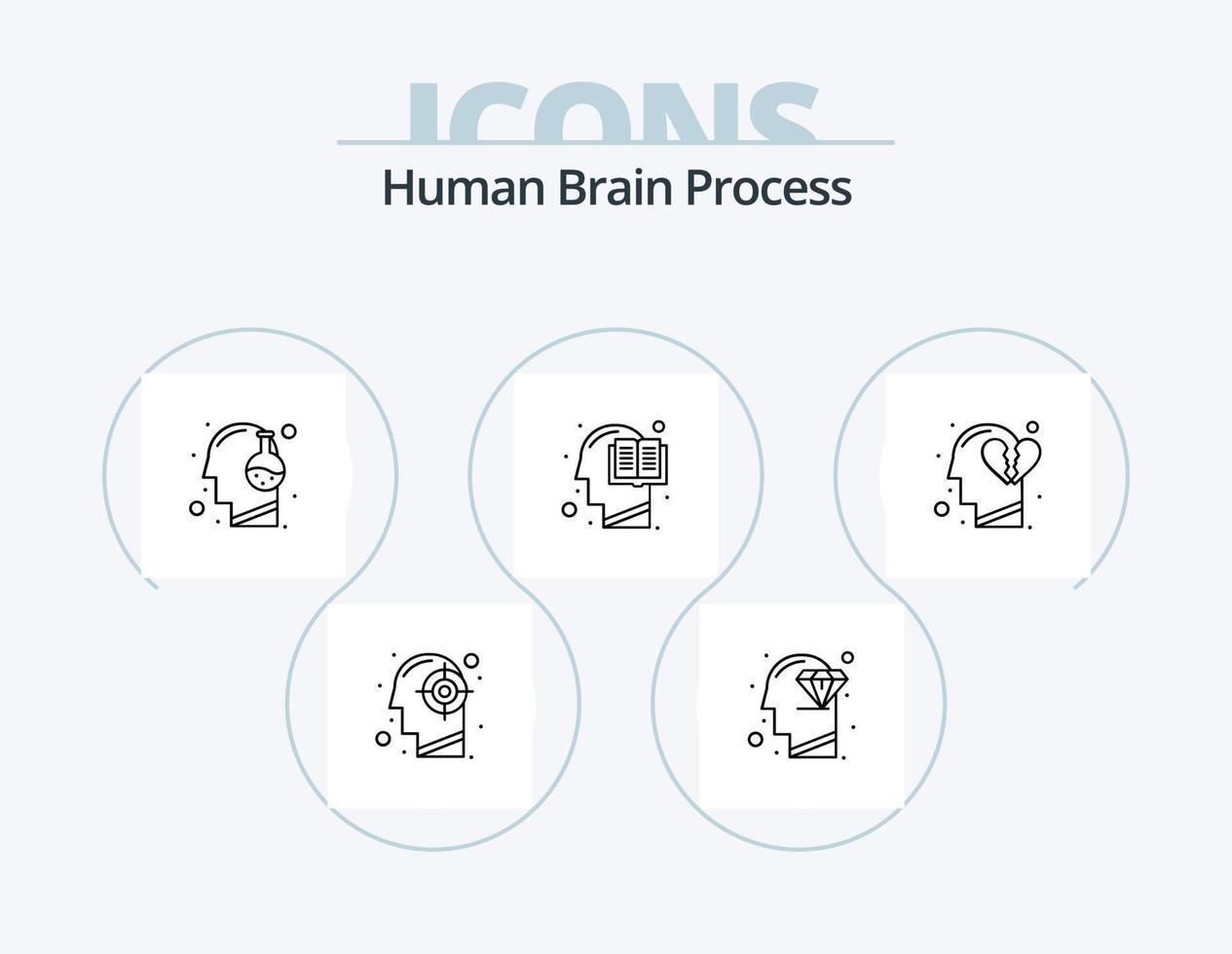 paquete de iconos de línea de proceso de cerebro humano 5 diseño de iconos. mapa. cabeza. mente. mente. bajo vector