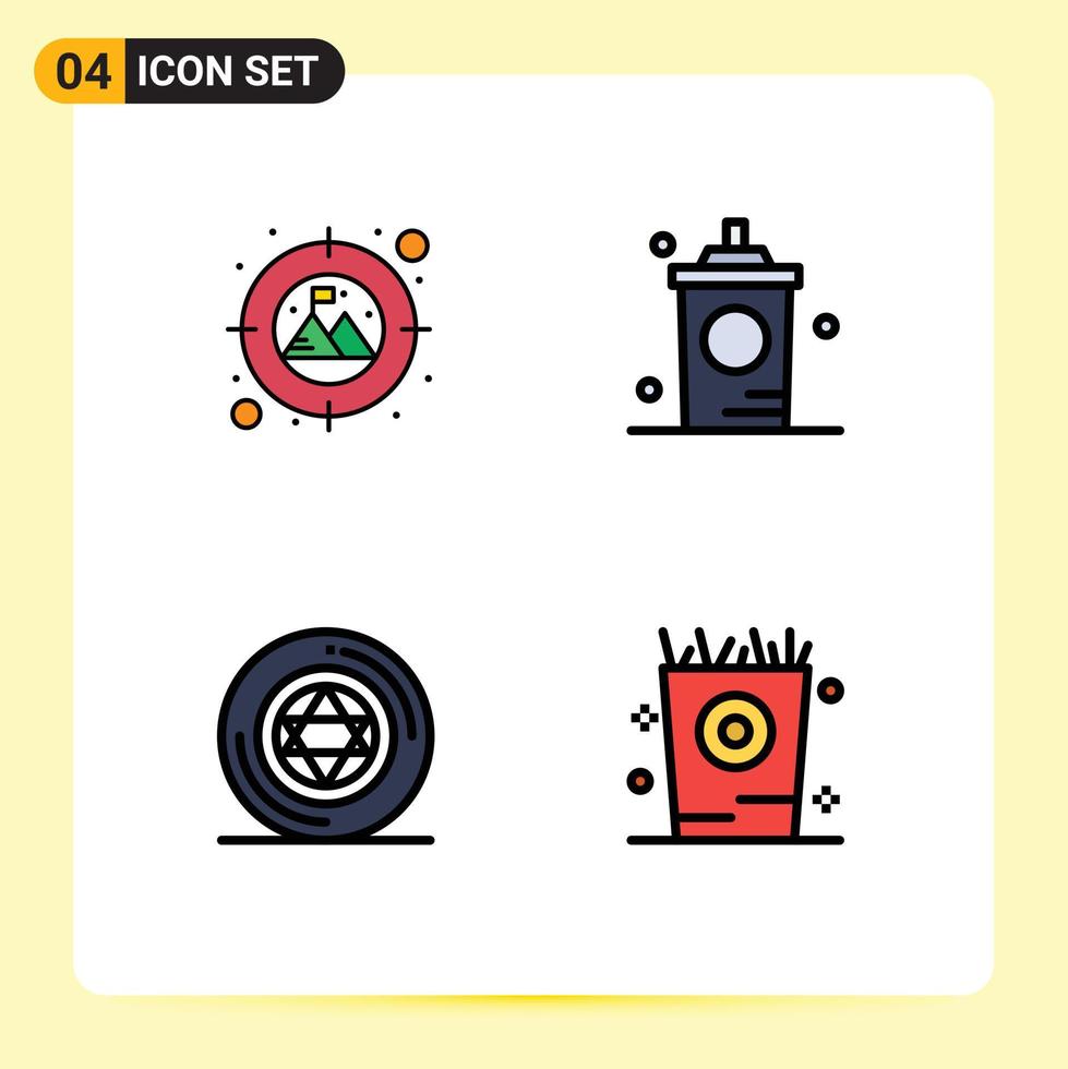 4 User Interface Filledline Flat Color Pack of modern Signs and Symbols of focus magic coffee hot star Editable Vector Design Elements
