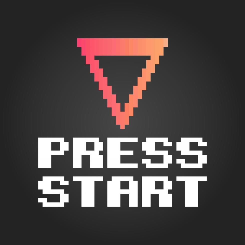 8 bit pixel press start button, for game assets and cross stitch patterns in vector illustrations.