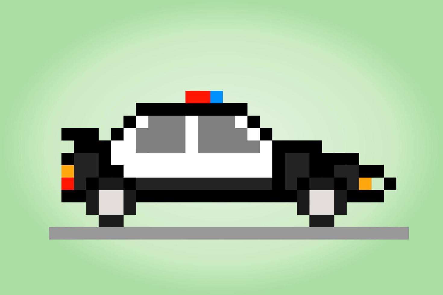 8 bit police car pixels. For game assets and Cross Stitch patterns in vector illustrations.
