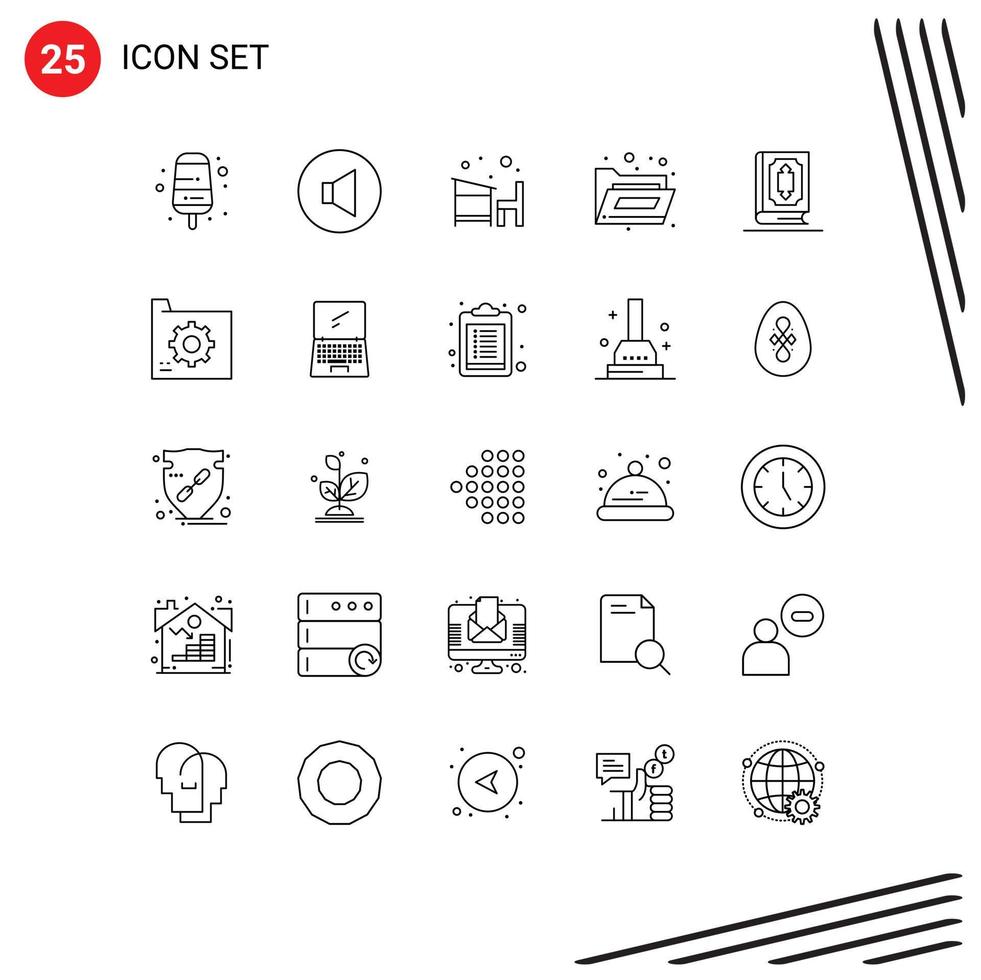 25 Universal Line Signs Symbols of ramadhan book education quran folder Editable Vector Design Elements