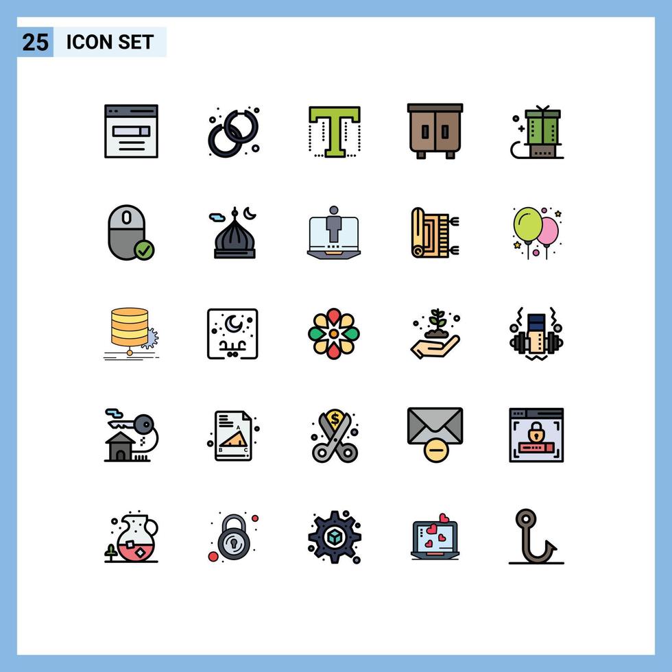 Mobile Interface Filled line Flat Color Set of 25 Pictograms of celebration furniture fashion drawer designer Editable Vector Design Elements