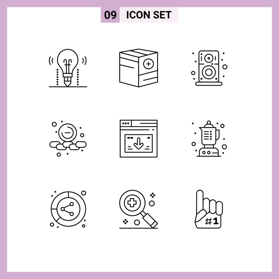 Pack of 9 Modern Outlines Signs and Symbols for Web Print Media such as web remove e less player Editable Vector Design Elements