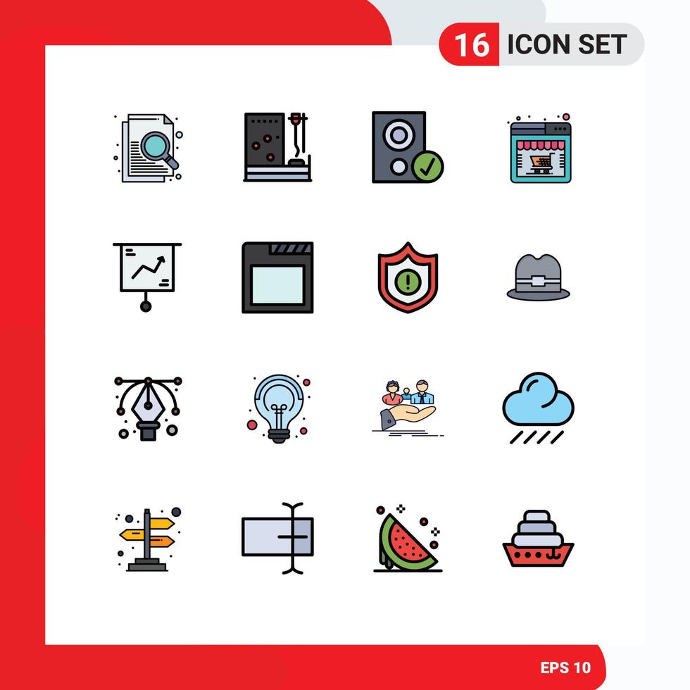 Modern Set of 16 Flat Color Filled Lines Pictograph of business web computers shop speaker Editable Creative Vector Design Elements
