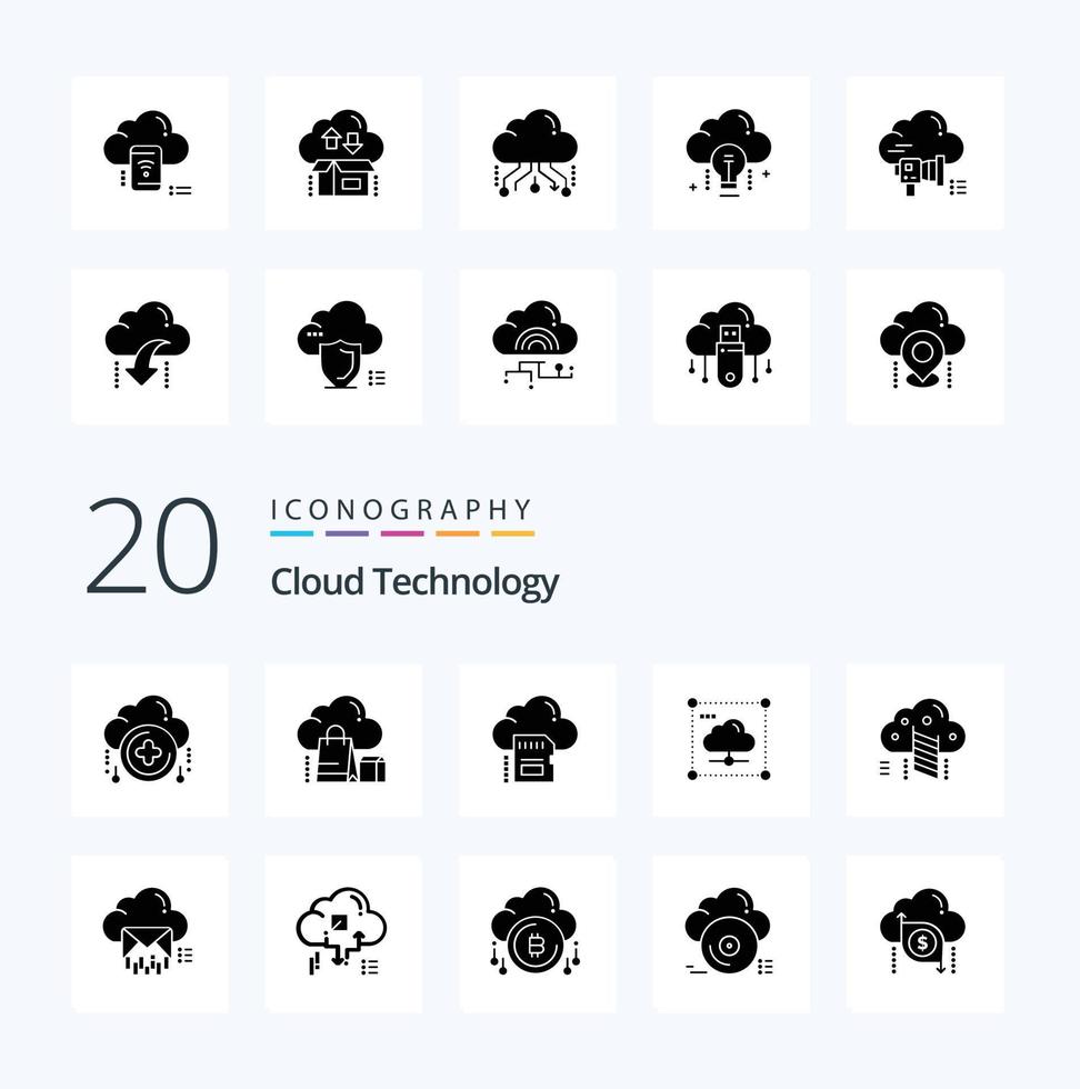 20 Cloud Technology Solid Glyph icon Pack like secure share online cloud cloud vector
