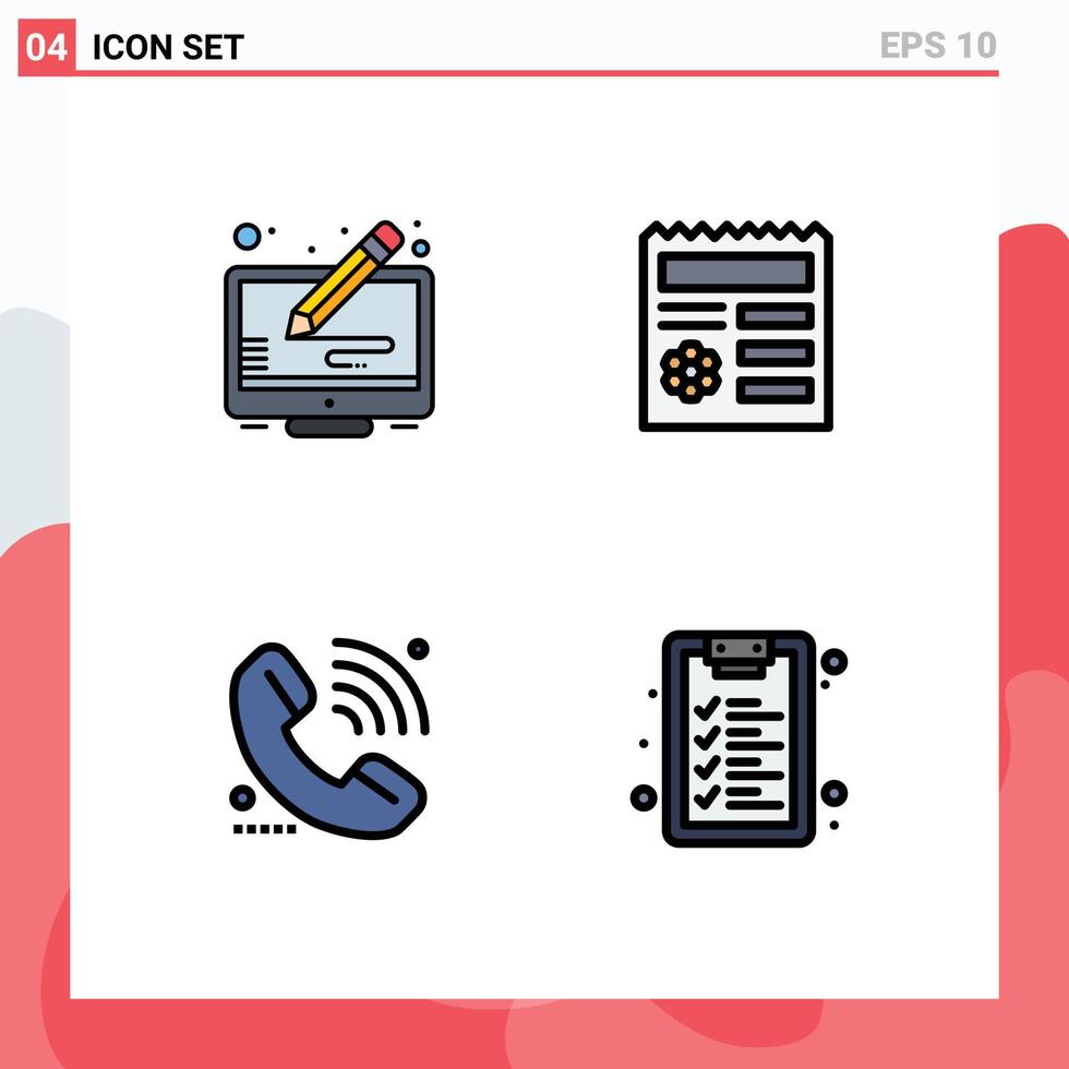 Universal Icon Symbols Group of 4 Modern Filledline Flat Colors of copy support screen manu signal Editable Vector Design Elements