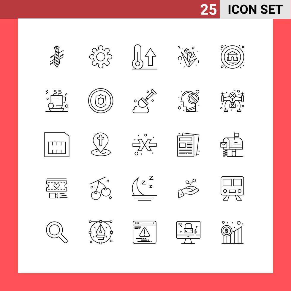 Mobile Interface Line Set of 25 Pictograms of house tulip climate present weather Editable Vector Design Elements