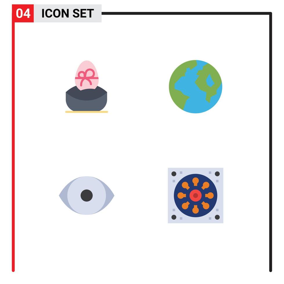Set of 4 Modern UI Icons Symbols Signs for gift face egg globe vision Editable Vector Design Elements