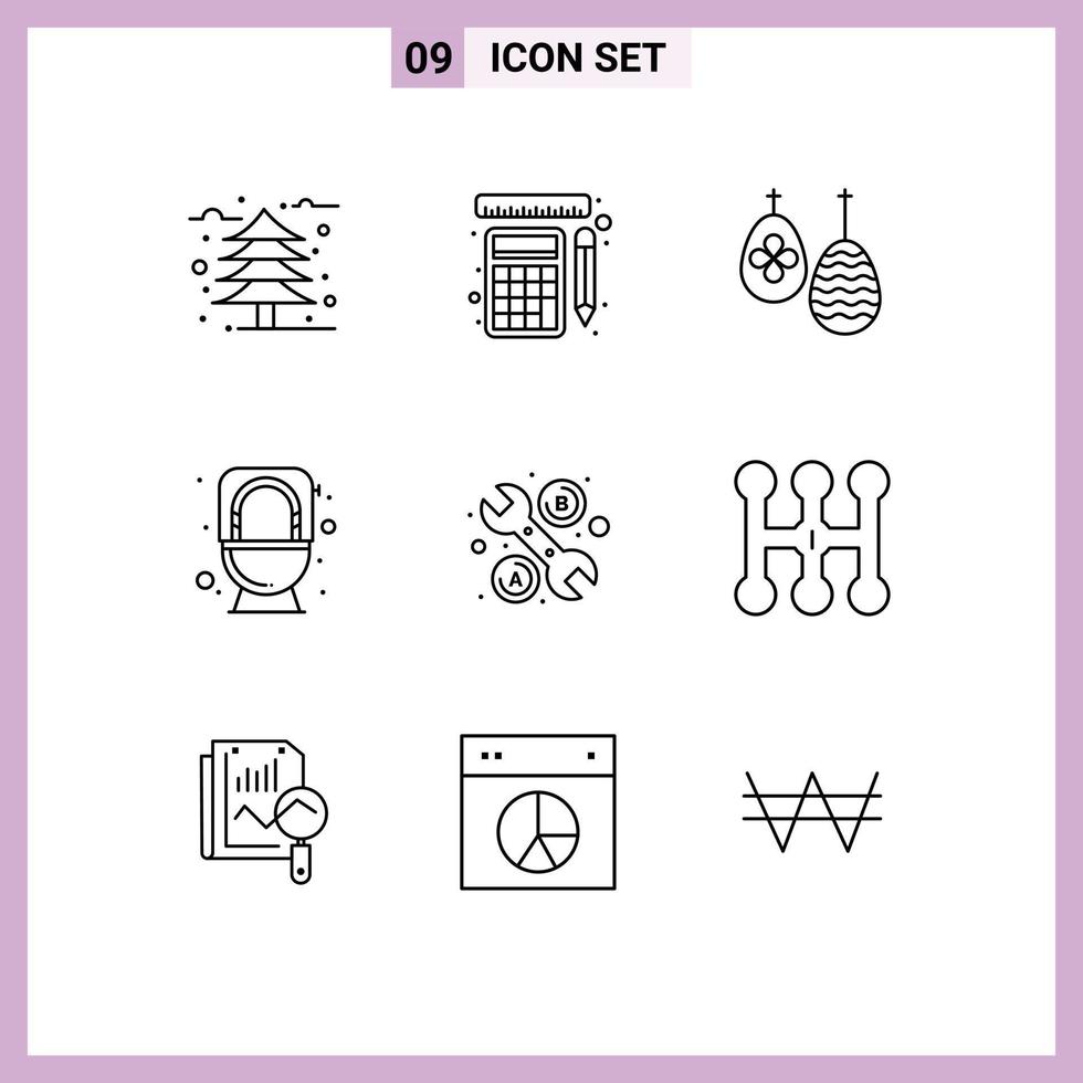 Pack of 9 creative Outlines of tool toilet celebration flush bathroom Editable Vector Design Elements